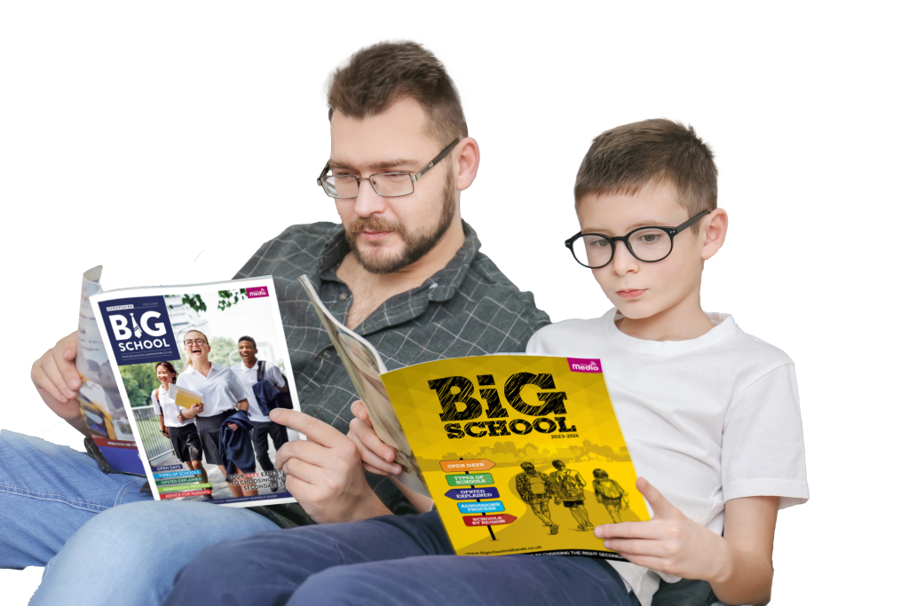 Big School Shropshire and midlands people on the sofa reading magazines